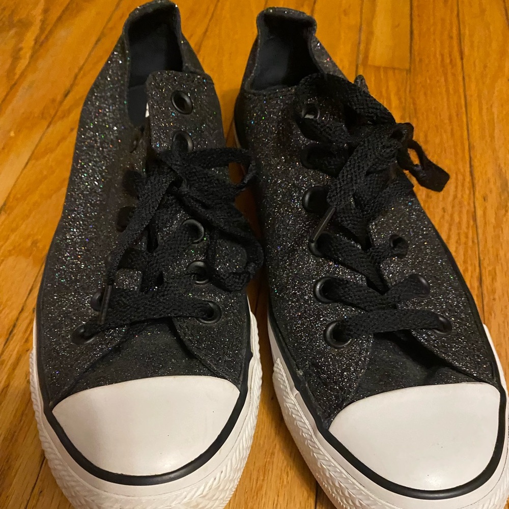 Black sparkly converse sneakers